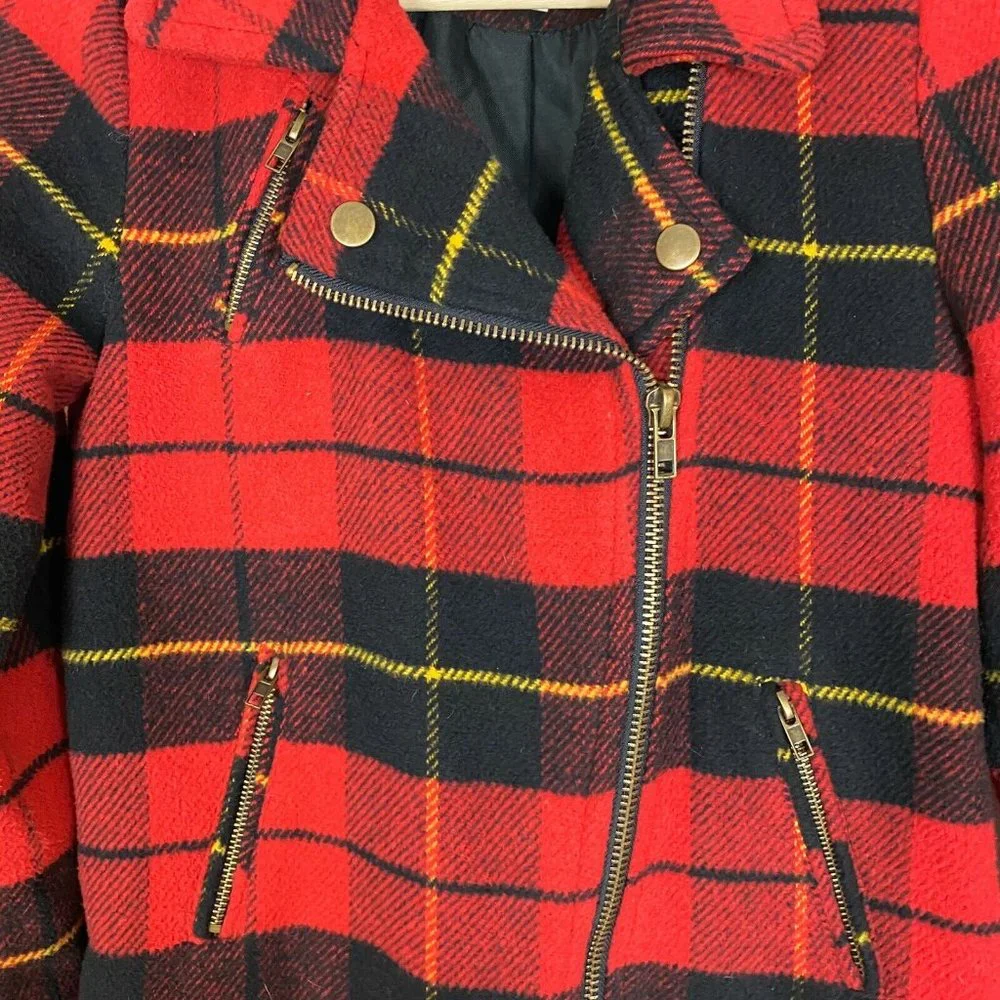 Thread & Supply Tartan Moto style zip jacket women’s Red black‎ size Small